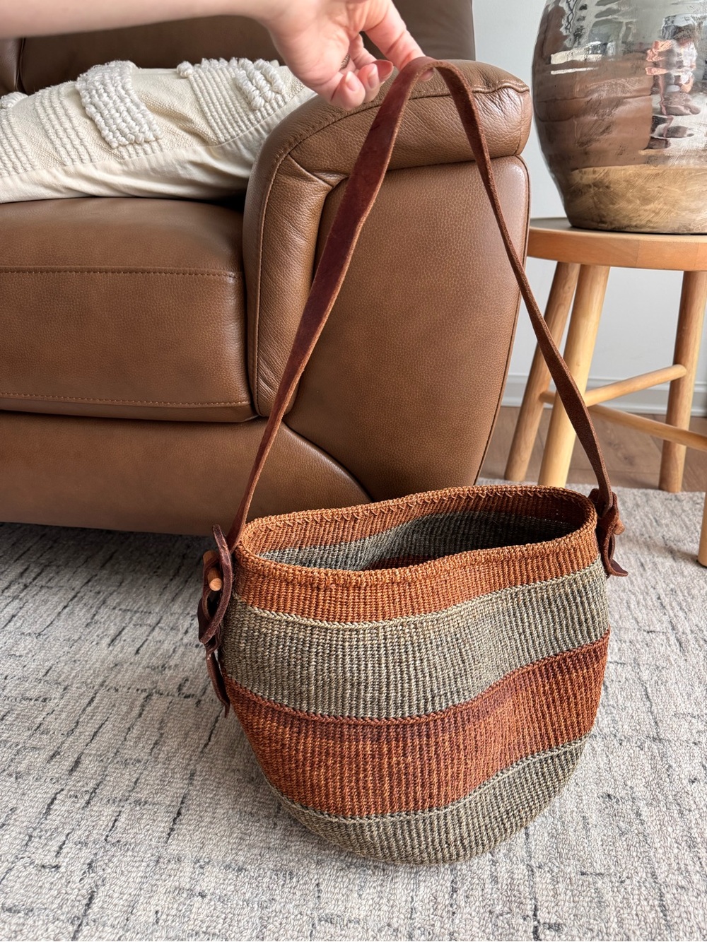 Vintage African Sisal bucket bag